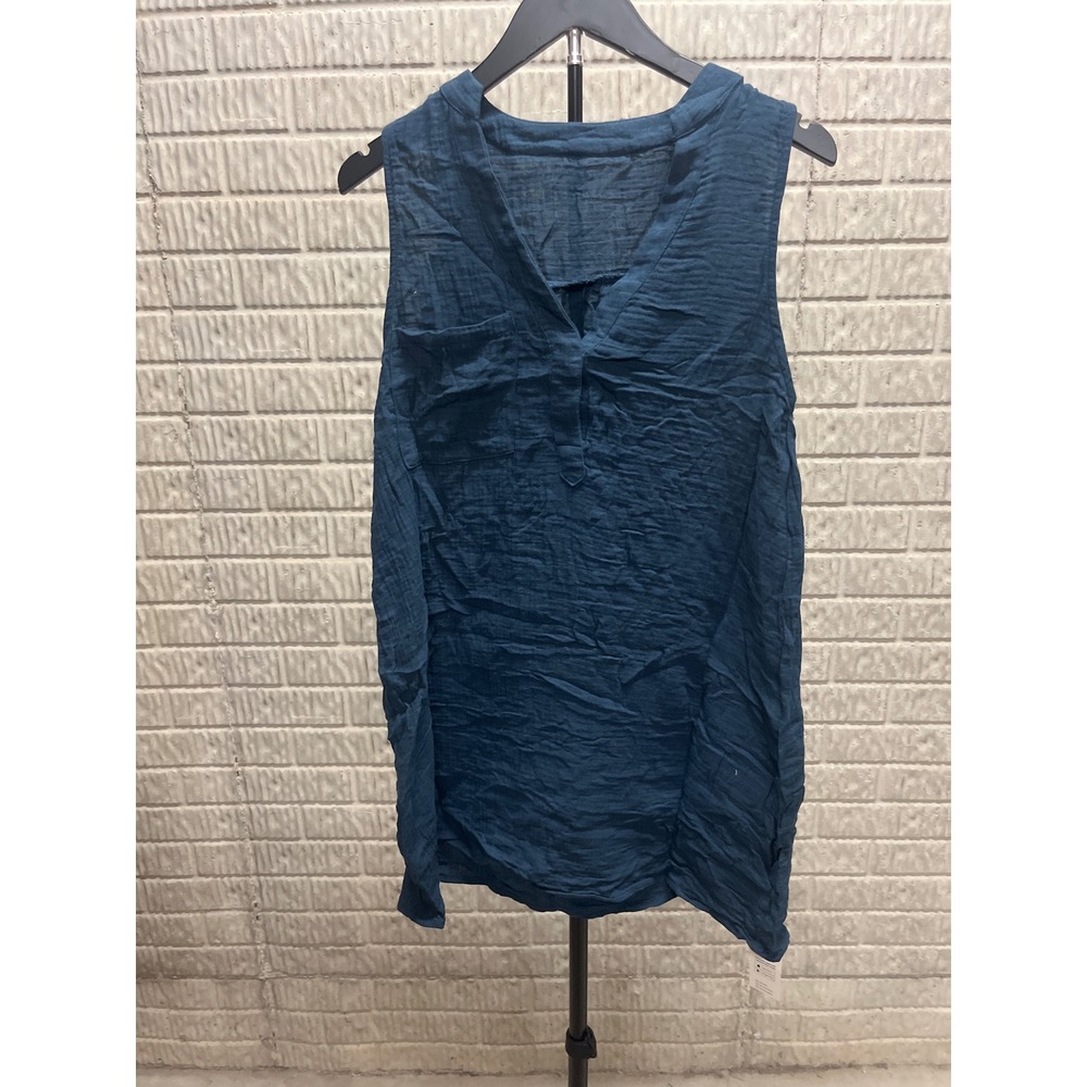 Cupshe Womens Teal Blue Textured Gauze Sleeveless‎ V-Neck Tunic Top Medium NEW